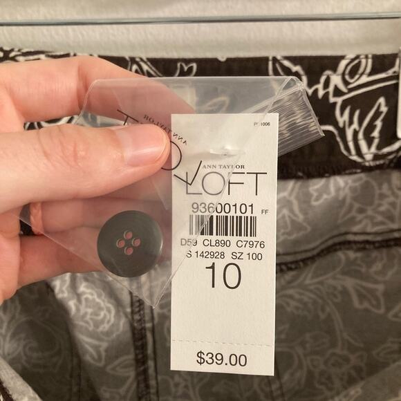 NWT Loft Ann Pants in Brown with White Floral Design - Size 10 - Picture 7 of 7